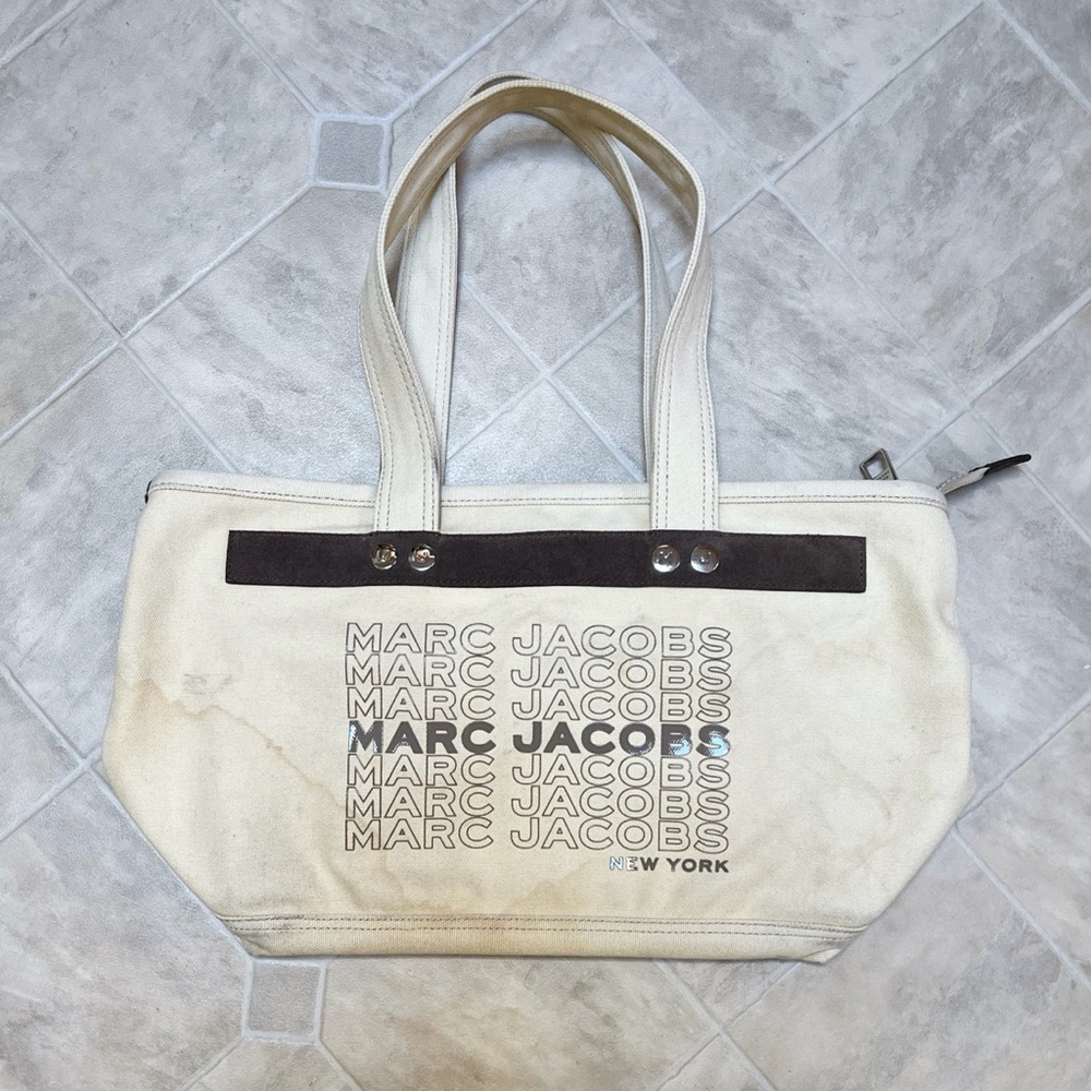 USED Authentic Marc Jacobs Light Tan Work Zippered Canvas Tote